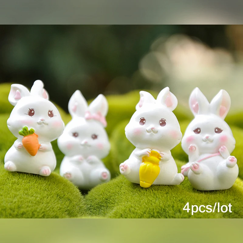 

4Pcs/Set Cute Cartoon Love Ear White Rabbit Micro Landscape Resin Crafts Diy Landscaping Decoration Home Gardening Accessories