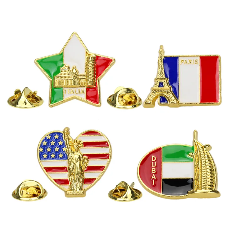 Country Brooch Enamel Pin France Dubai Italy America Flag Badge Stars Stripe Brooch for Women Men Hat Bag Shirt Collar Lapel Pin
