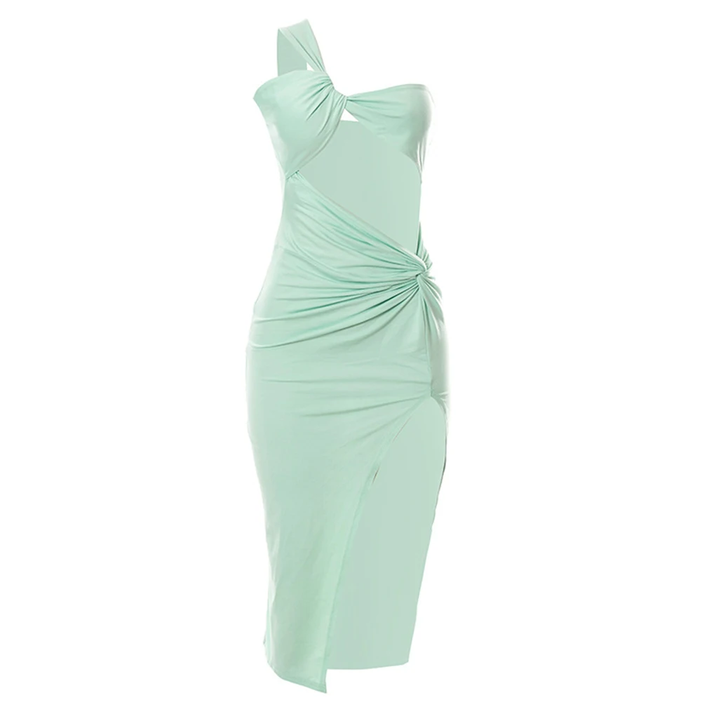 

Women Sexy Dress Cutouts Slit Sleeveless Evening Dresses With Ruffles Summer