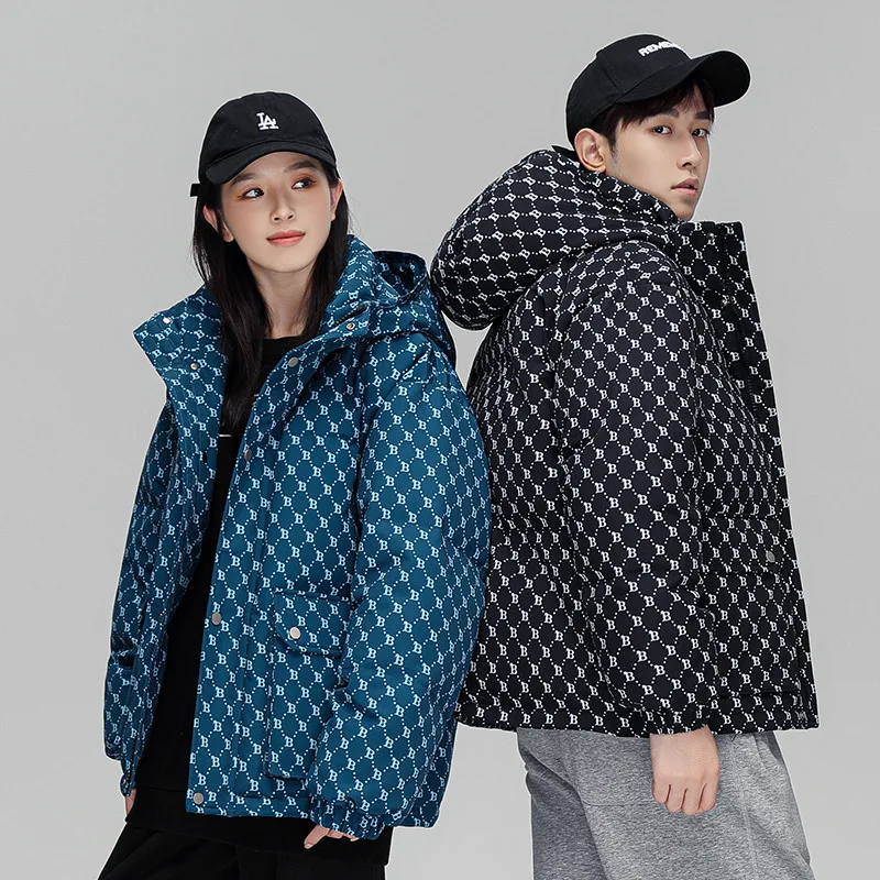 White eiderdown down jacket for lovers men's and women's short winter new Korean style youth fashion thickened hooded coat