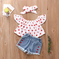 girls clothes sets summer for 1 2 3 4 5 6 years children fashion shirt denim shorts headband 3pcs beach suit for baby outfit set