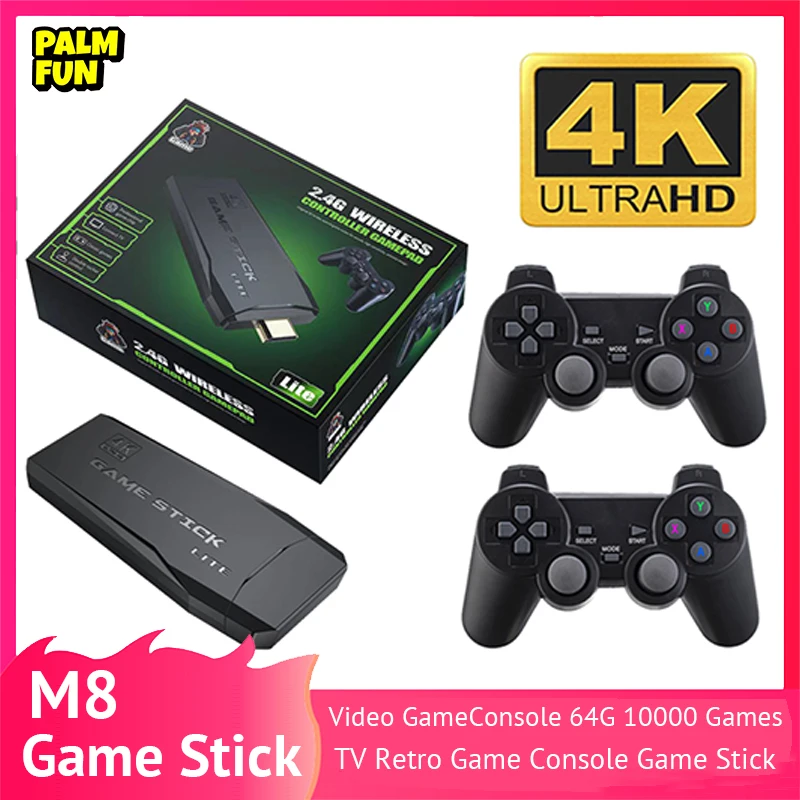 

M8 Video Game Console 64G Built-in 10000 Games TV Retro Game Console Emulator Game Stick Wireless Dual Controller Christmas Gift