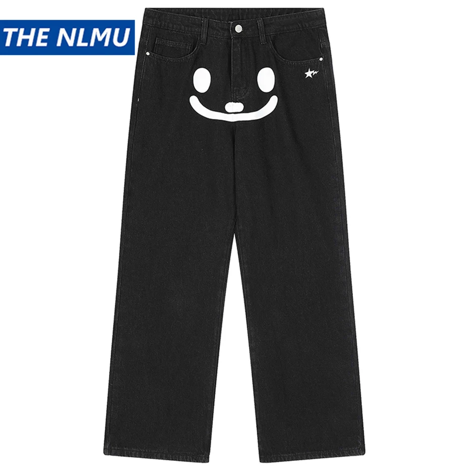 Baggy Jeans Streetwear Hip Hop Jeans Smile Face Star Men Black Blue Loose Straight Denim Pants Luxury Designer Harajuku Jeans