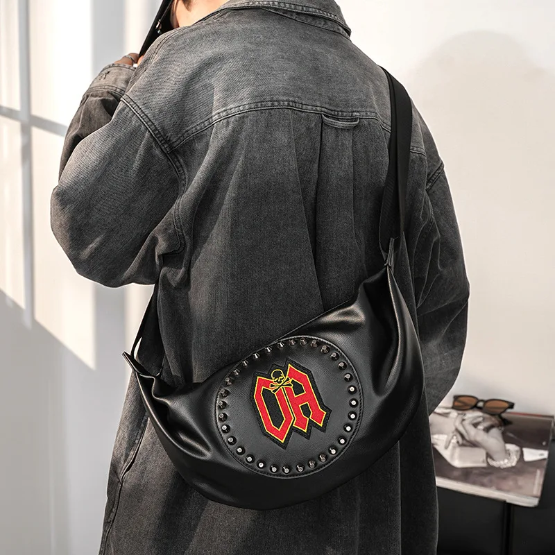 

LEBSGE Fashion Men's Spot Fashion Men Shoulder Bag Leisure Sports Outdoor Shoulder Bag Rivet Riding Bag Back Shoulder Bag