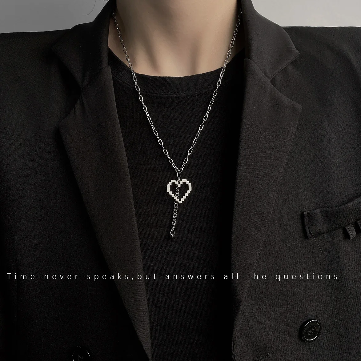 

Mosaic Heart Pendant Necklace Punk Double-layer Stainless Steel Chain Necklace Charm Love Heart Jewelry,Women Men Unisex Jewelry