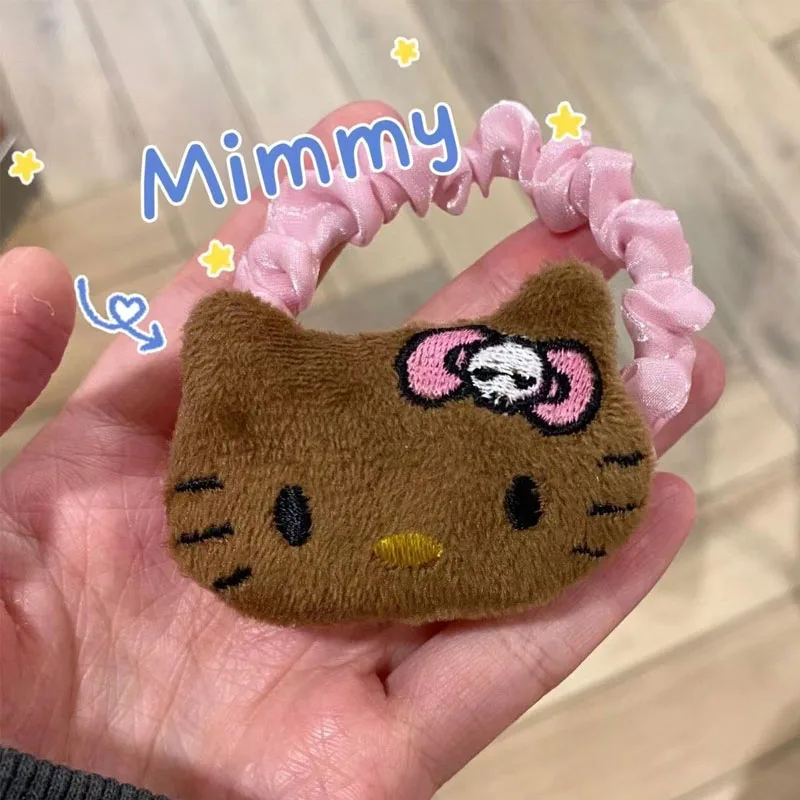 

Sanrio Hawaii Black Skin Hello Kitty Plush Toys Kawaii Y2K Playful Sweet Cool Hairpin Cartoon Kt Cat Hair Loop girl kid Ornament