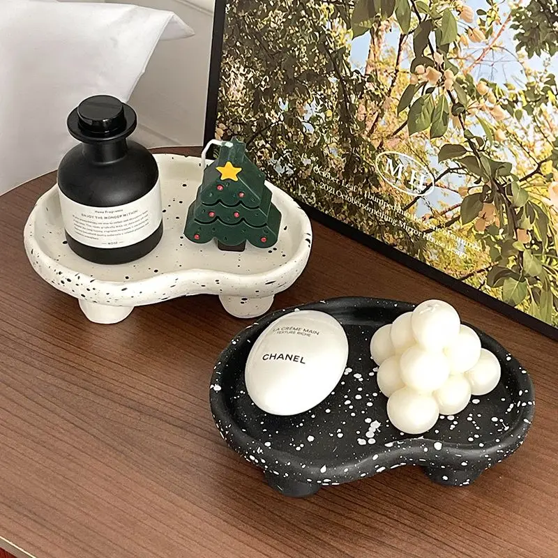 

High Stand Irregular Storage Tray Resin Jewelry Display Plate Aromatherapy Cosmetic Sundries Organizer Home Coffee Table Decor