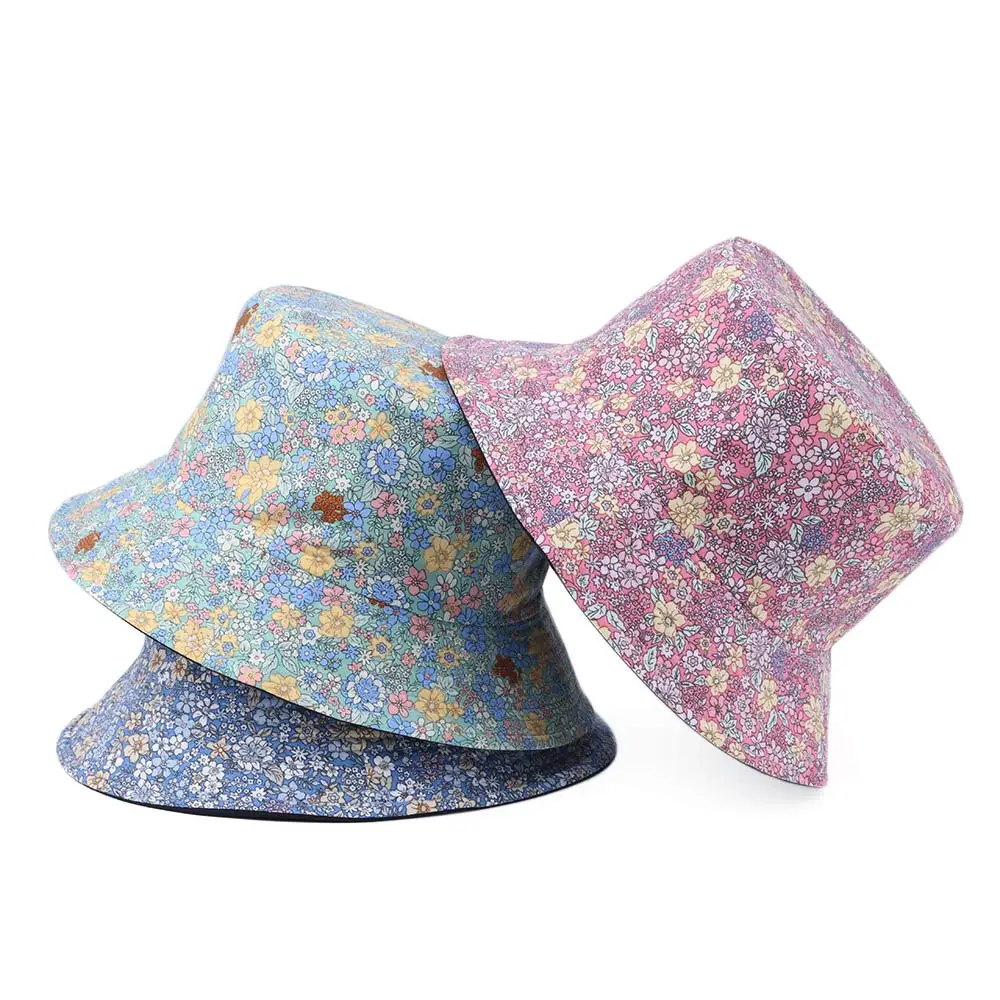 

Floral Fisherman Hat Double Side Print Sun Cap Fashion Wide Brim Fairy Bucket Hat Cotton Breathable UV Protection Beach Hat
