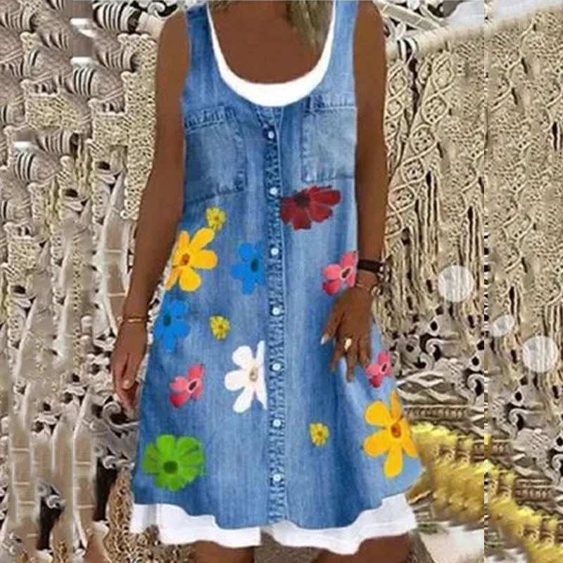 

Casual color matching top V-neck A-line dress