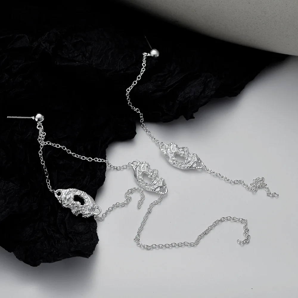 

Youth of Vigor Solid 925 Silver Irregular Charm Ear Stud Long Tassel Chain Original Party Woman Earrings E1175