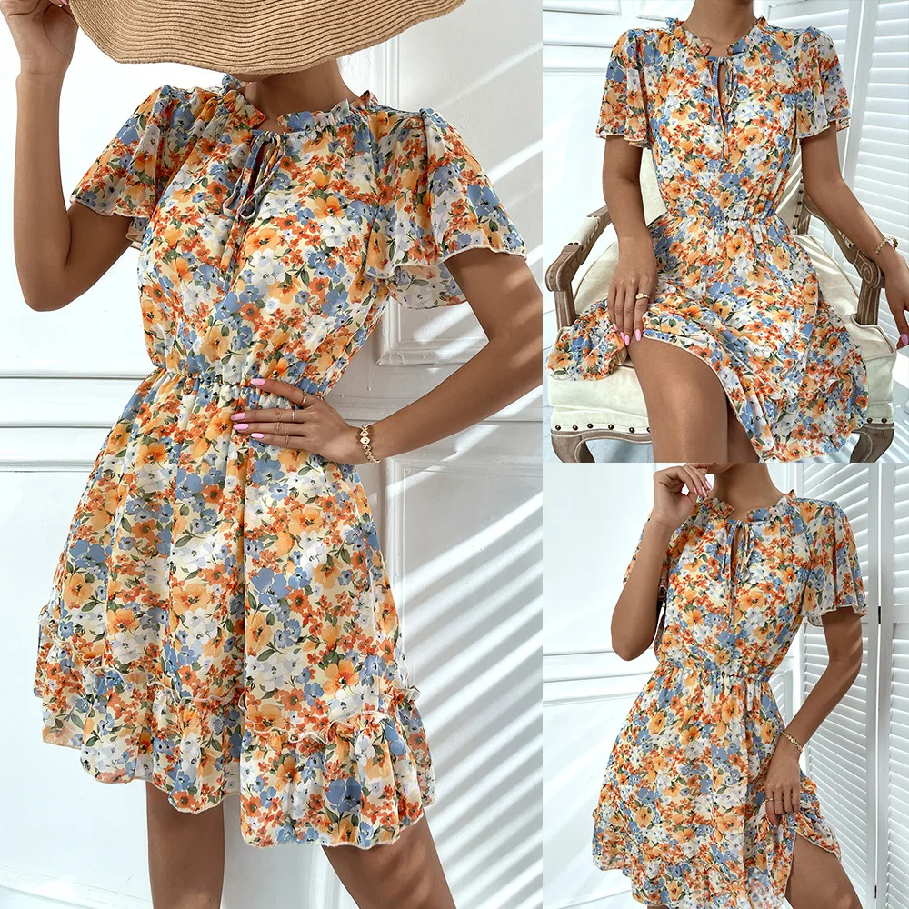 

Our store's best-selling temperament casual vacation dress short skirt summer printed lady A-line skirt