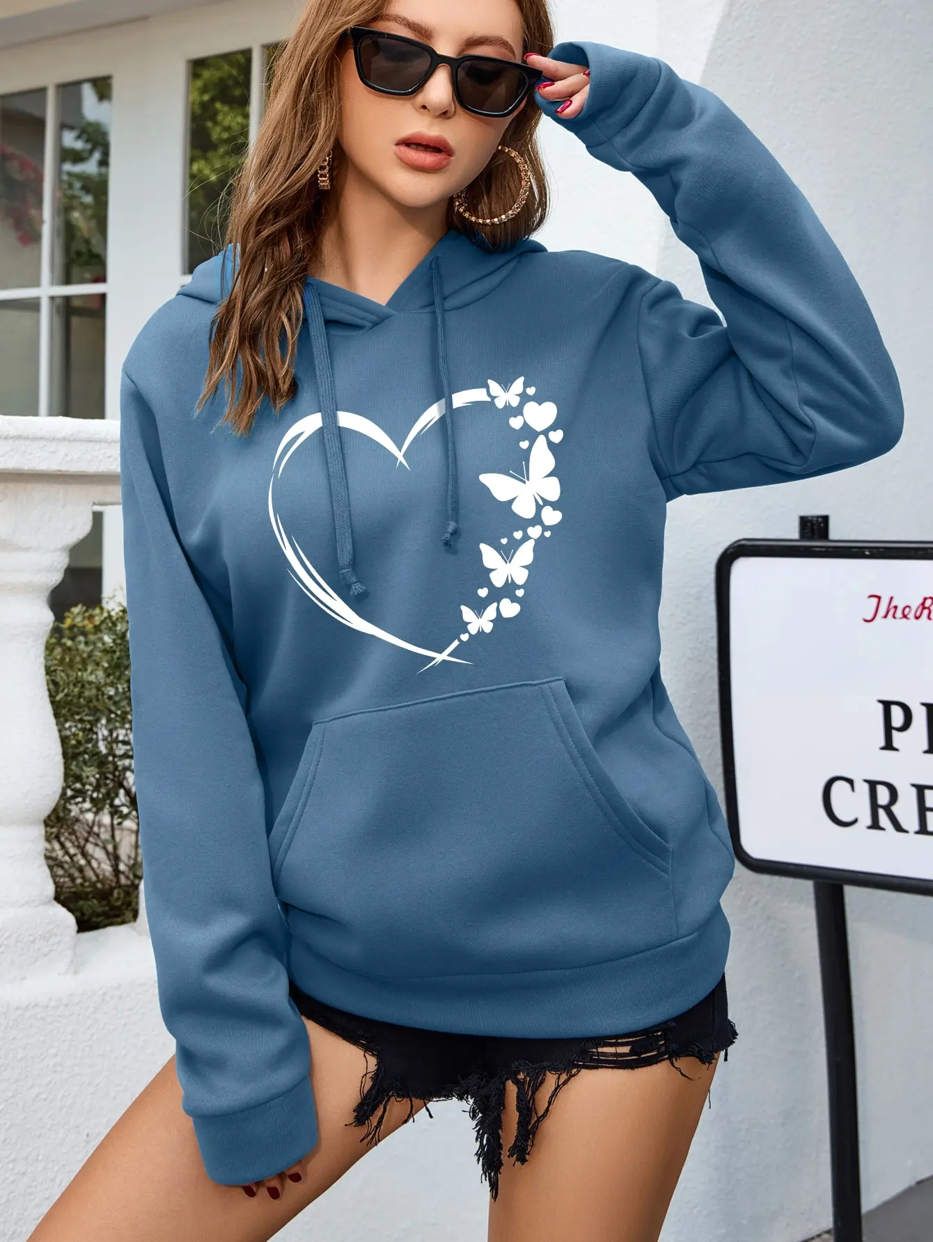 

Butterfly Love Heart Funny Printing Female Hoody Casual Loose Sweatshirt Fashion Fleece Hoodie Autumn Pocket Woman Sportswear