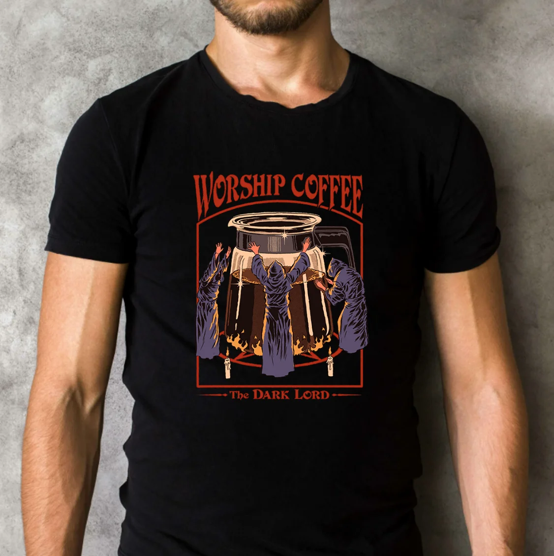 

Worship Coffee Classic Black T-Shirt Horror Movie T-Shirt