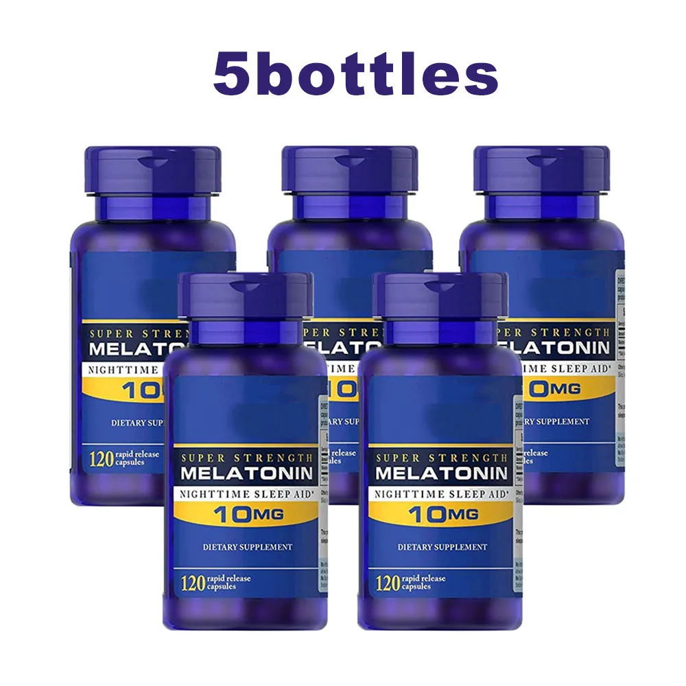 

5 Bottles Super Strength Melatonin Nighttime Sleep Aid 10mg*120Caps Improve Sleep Quality And Prolong Sleep Time