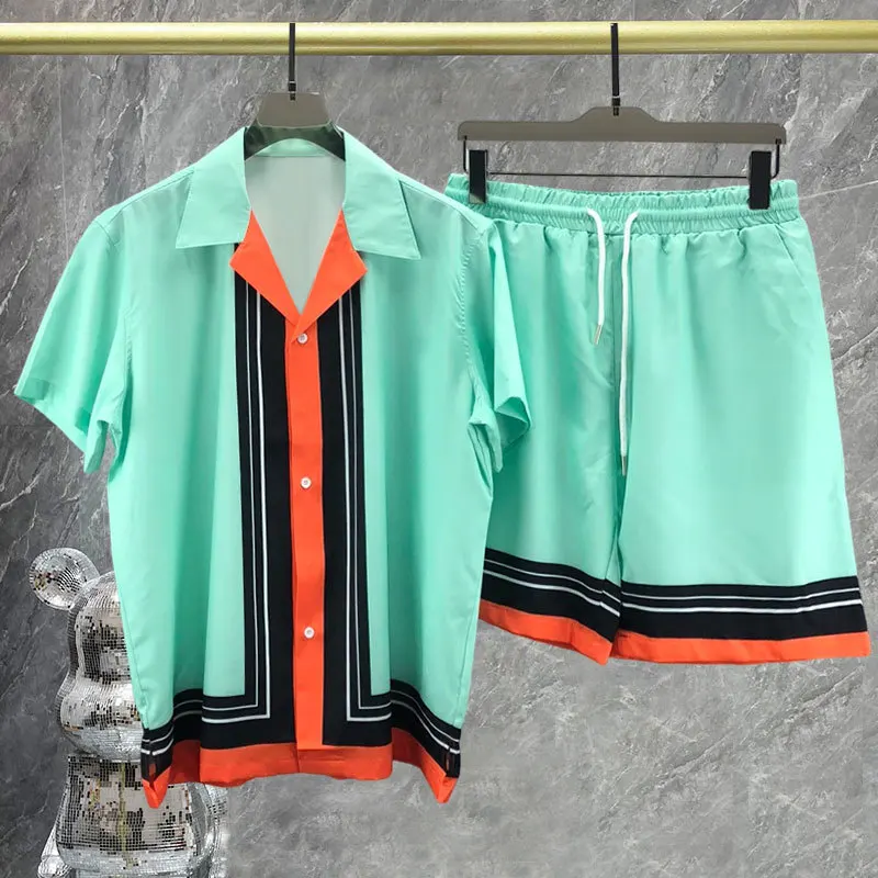 Мужской пляжный комплект из рубашки с коротким рукавом и шортов