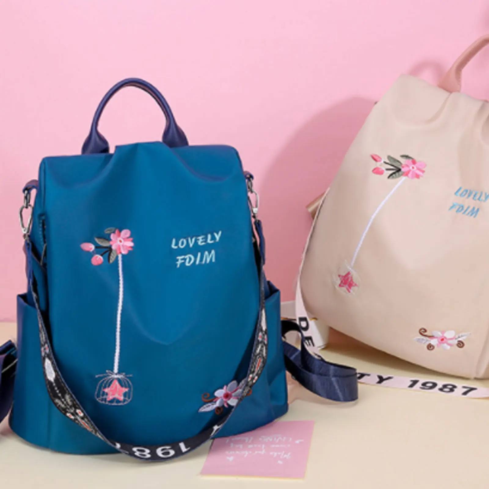 Flower Embroidered Shoulder School Book Bags Women Daily Tra