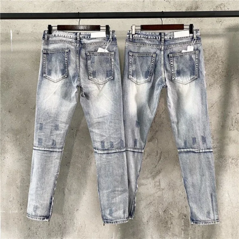 2022 trend high street feng shui washed ripped jeans patch plaid pants slim small feet tide brand thin stretch beggar pants