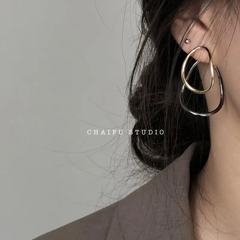 

Винтажные двухслойные серьги-гвоздики для женщин, модные серьги неправильной геометрической формы, женские серьги-гвоздики, элегантные се...