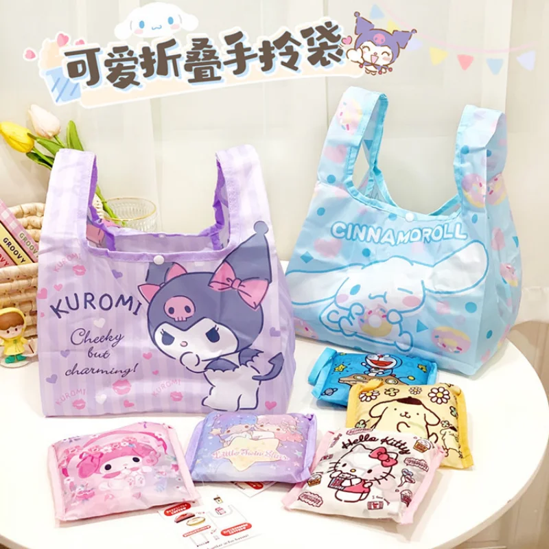 

Kawaii Sanrioed Anime Cartoon series Cute Cartoon Folding Handbag Kuromi Dog Handbag Portable Small Shopping Bag Oxford Fabric