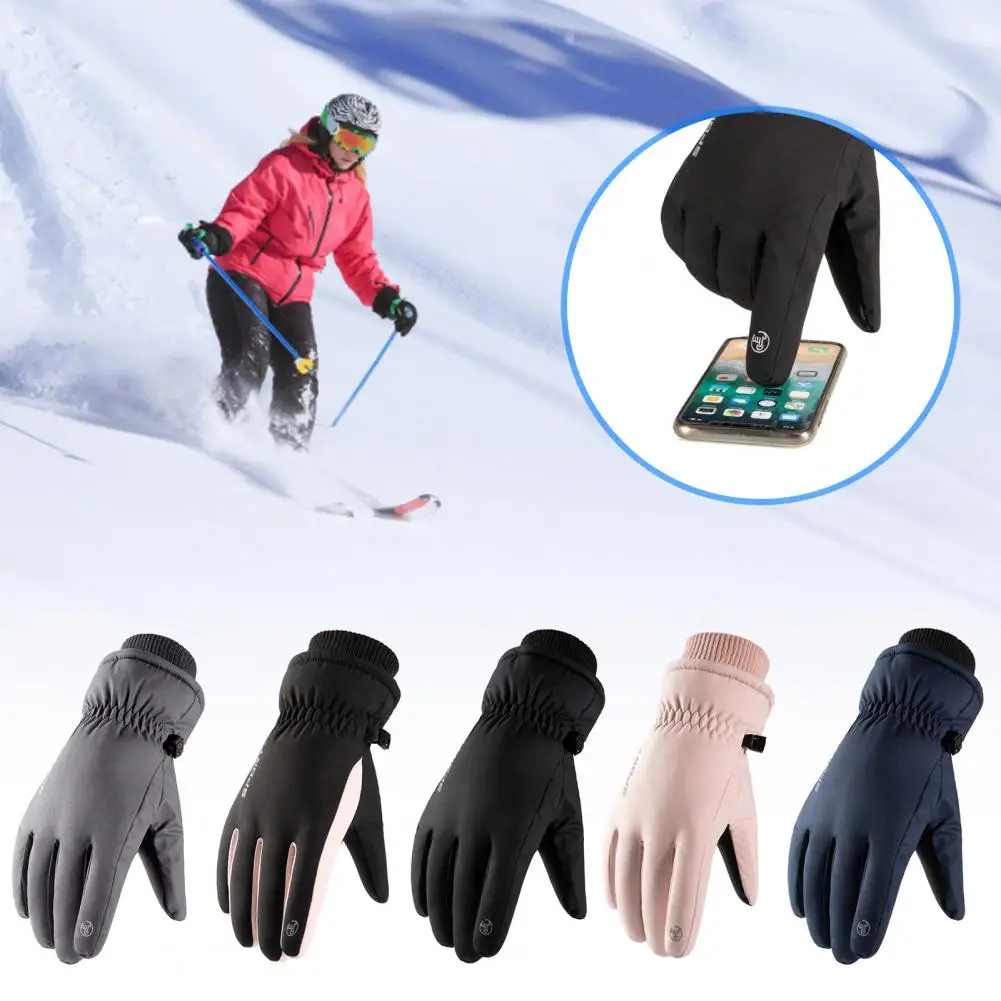 Warm Gloves Sensitive Touch Screen Design Thread Cuff Drawstring Opening Fleece Lining Winter Running Sports Gloves for Skiing