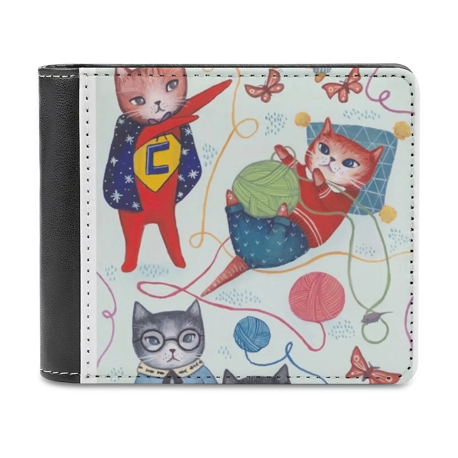 

Мужской бумажник Playtime, компактные мужские кошельки, бумажник для кредитных карт для мужчин, бумажник, котята, коты, игровой рисунок, пряжа