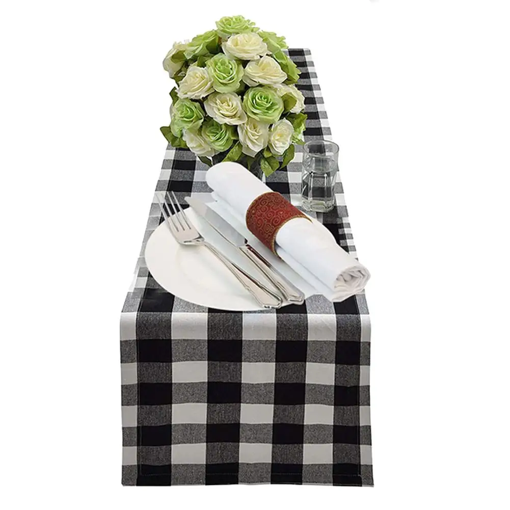 

Unique Table Protector Nice-looking Dust-proof Traditional Striped Table Runner Polyester Table Cover for Daily Use