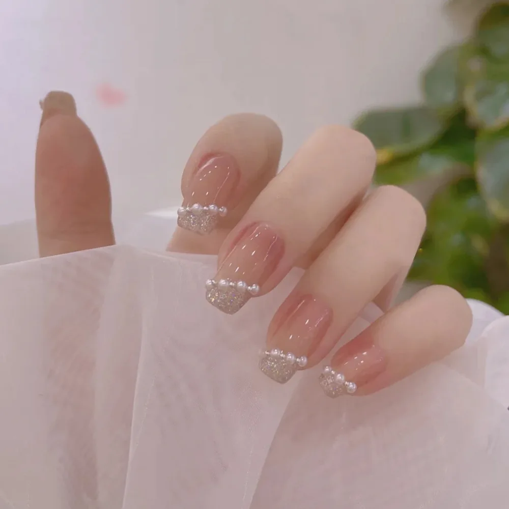 

24 шт., многоразовые накладные ногти с жемчугом