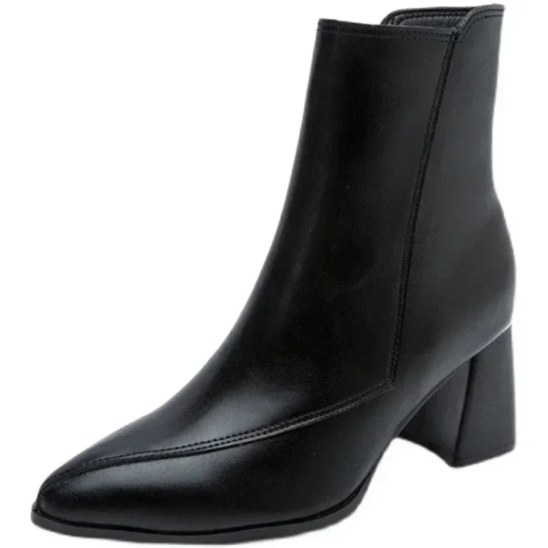 new Fashion Women Boots Autumn New British Style Thin and Women's Pointed Toe Side Zipper Black Nude