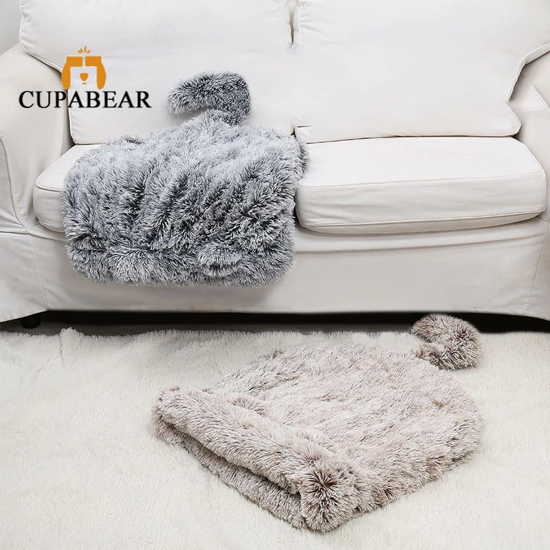

Long Plush Winter Warm Cat Blanket Double Use Cute Cozy Pets Sleeping Bag Cushion Mat Basket For Small Large Cat House Supply
