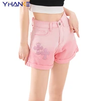 tie dye pink women denim shorts fashion oversize y2k baggy high waist slim denim shorts streetwear female wide leg pants