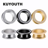 kuyouth luxurious stainless steel hand set zircon ear tunnels expanders body piercing jewelry earring gauges stretchers 2pcs
