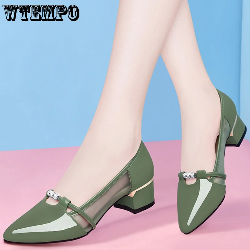 WTEMPO Women‘s High Quality Slip on Heel Pumps for Party Ladies Fake Leather Dress Shoes Girl Sandals Wholesale Dropshipping