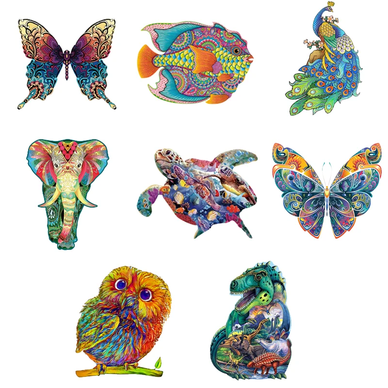 Adults and Children Colorful Wooden Puzzle Fine Wooden Animal Puzzle Beautiful Little Fish Butterfly Turtle Puzzle Game Kid Toys