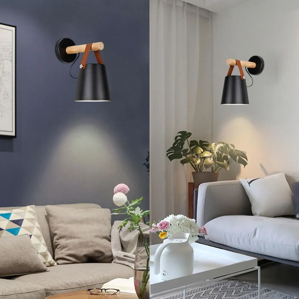 

Nordic LED Wooden Wall Lamp Belt Wood Pole Plug E27 Wall Sconce Beside Decor Luminaire Bedroom Study Living Room Aisle led Light
