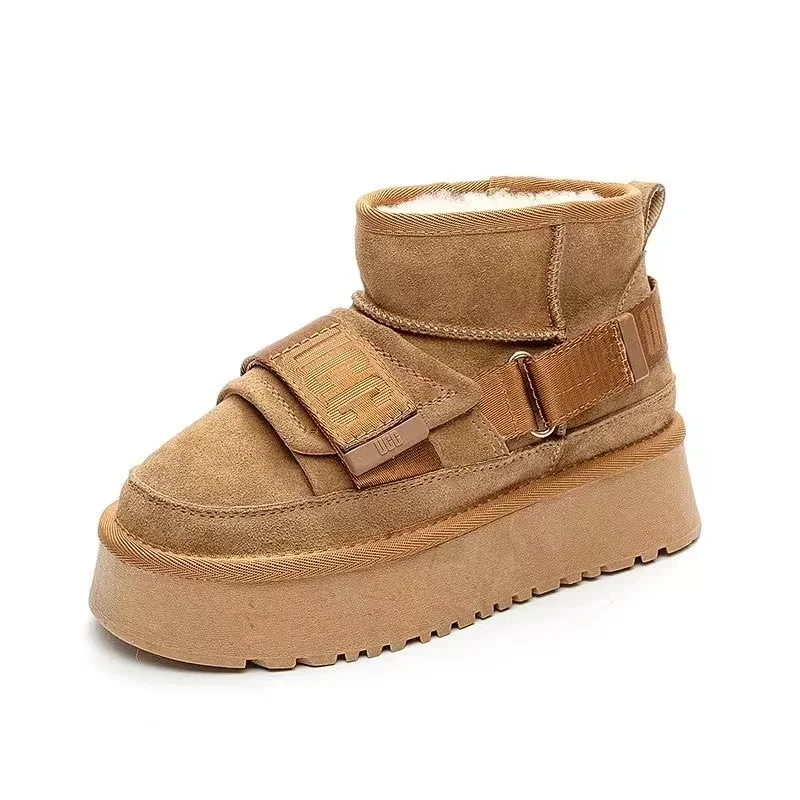 Новинка 2024 зимняя обувь из матовой воловьей кожи женские ботинки Нескользящие