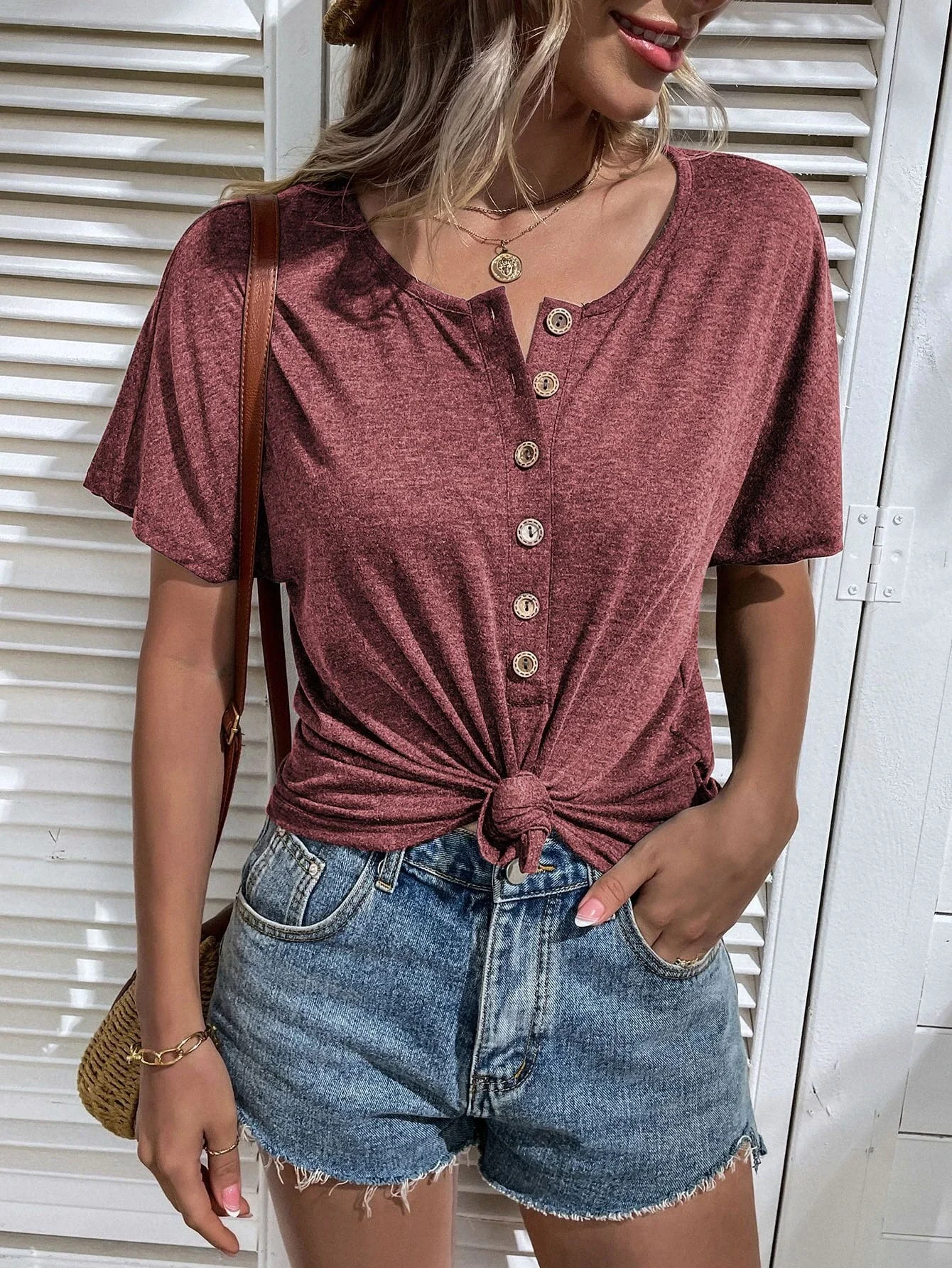 Space Dye Half Button Tee