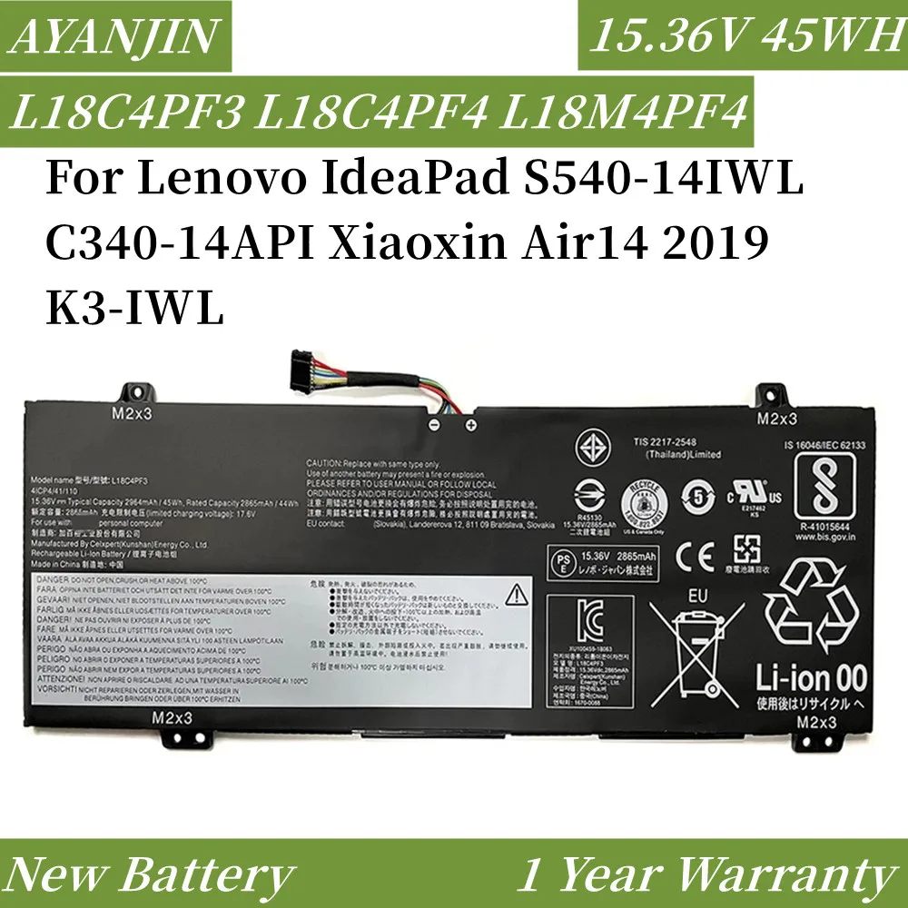 

15.36V 45WH L18C4PF3 Battery For Lenovo IdeaPad S540-14IWL C340-14API Xiaoxin Air14 2019 K3-IWL L18M4PF3 L18C4PF4 L18M4PF4