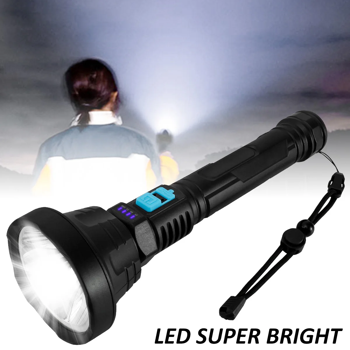 

LED Flashlight USB Rechargeable Searchlight with 1200mAh 18650 Battery 300LM IPX4 Protection Spotlight 3 Lighting Modes Power