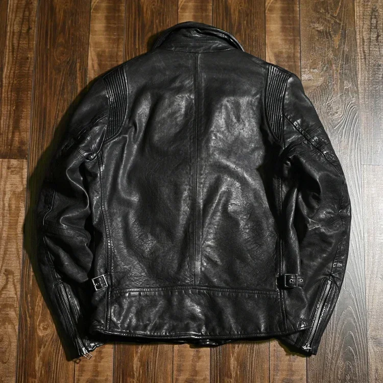 Мужская винтажная моющаяся куртка из натуральной овчины