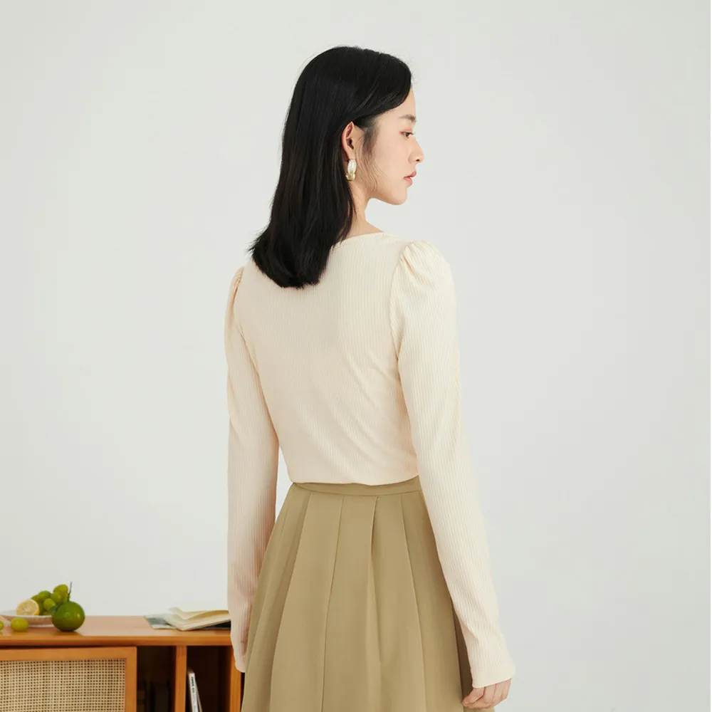 INMAN весенне-осенняя футболка чистый цвет женские топы рубашка приталенный свитер