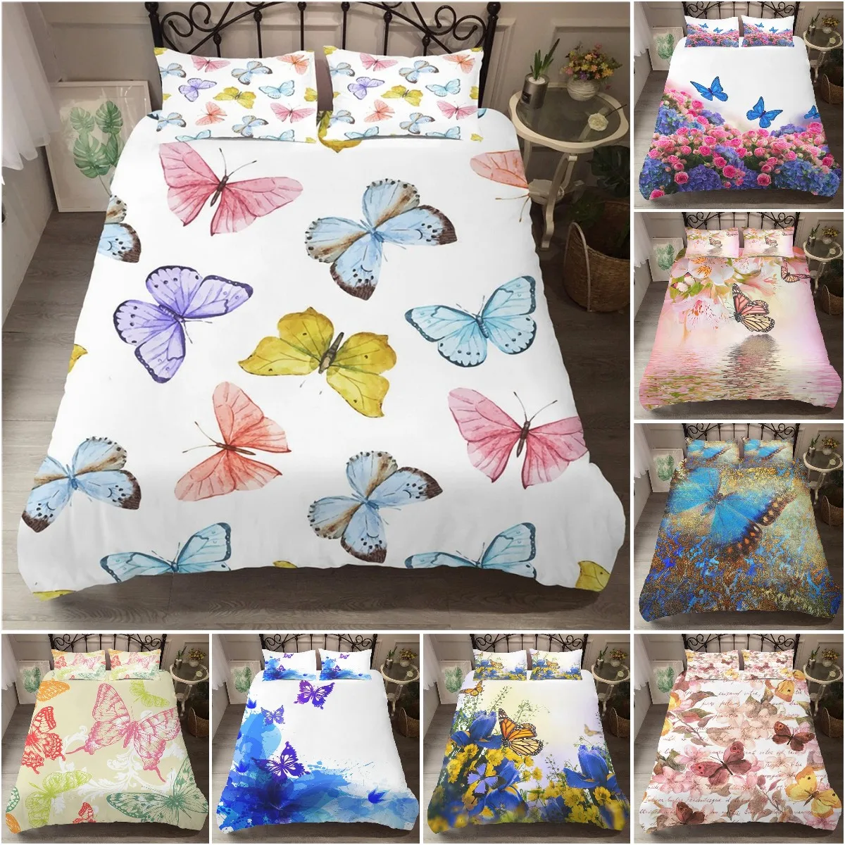 

Butterfly Duvet Cover Set Twin Size Colorful Flying Butterfly Pattern Bedding Set for Kid Breathable Soft Microfiber Quilt Cover