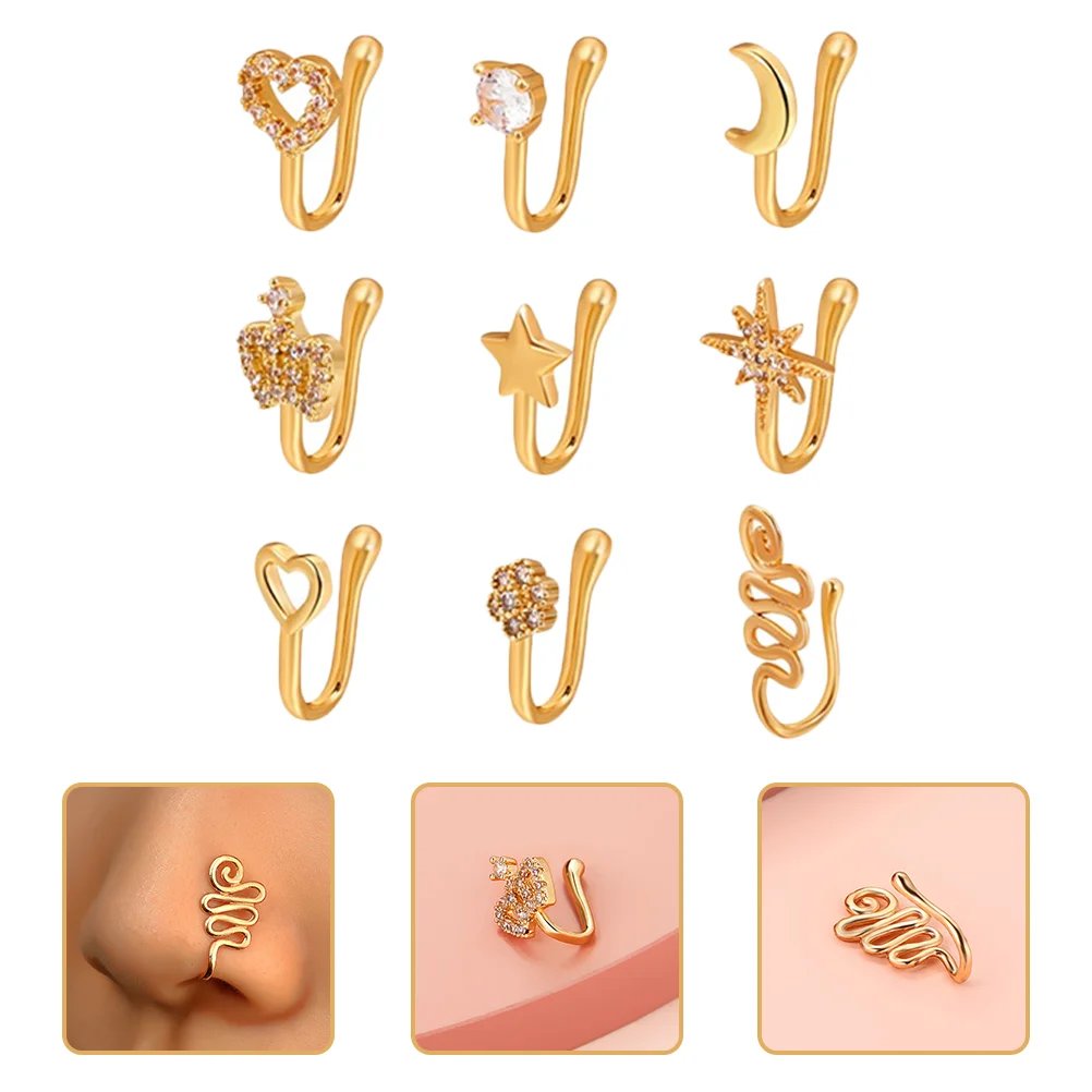 

9pcs Fake Nose Rings Fashion Nose Cuff Nose Clip Nose Jewelry