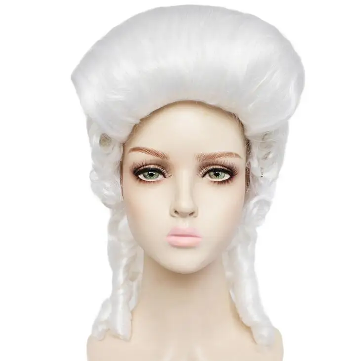 Женский парик для косплея 16-дюймовый белый юриста судьи вьющийся исторический