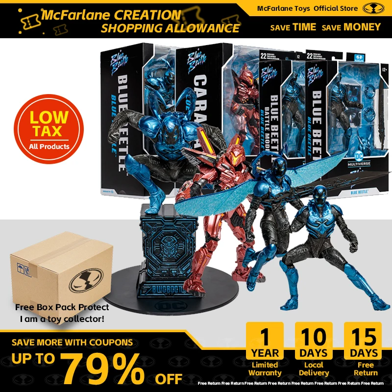 

McFarlane Toy! DC Blue Beetle Movie Bundle (4) Figures 18cm/30cm Action Figure Blue Beetle in Battle Mode Carapax Mega Figure