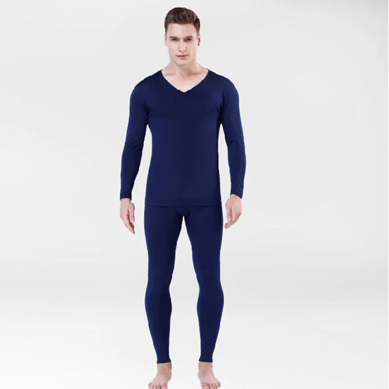 High Quality Long Johns Men Thermal Underwear Set Seamless Thin Fleece Soft V-neck Undershirt+Long Pants L-4XL Thermo Clothing