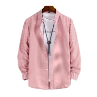 men casual shirt 100 polyester long sleevle summer spring casual stripes pink casual 262324 tpr11