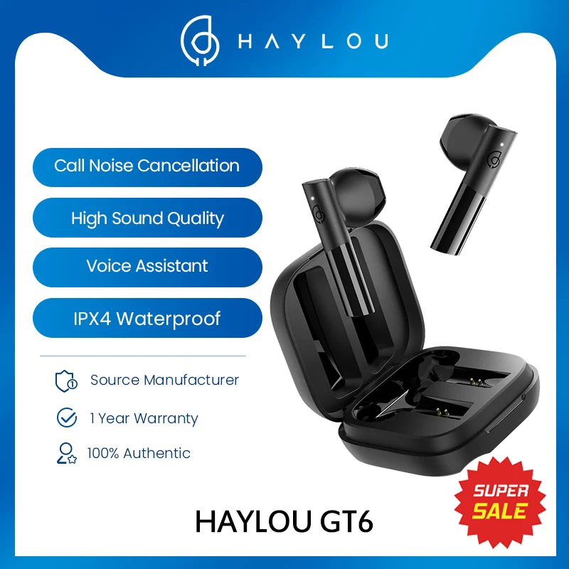 TWS-наушники HAYLOU GT6 с поддержкой Bluetooth V5.2 12 мм | Электроника