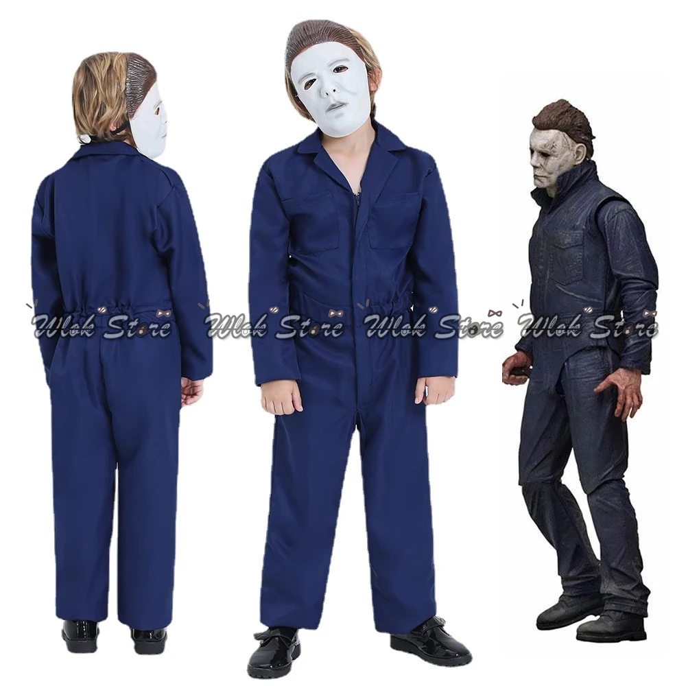 

Michael Myers Cosplay Carneval Costume For Kids Boys Halloween Role Play Scary Michael Myers Jumpsuit Full Set with Mask