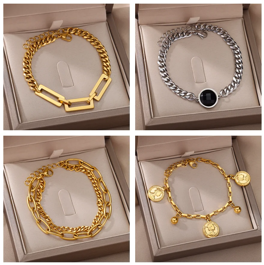 

Stainless Steel Multi-Style Punk Bracelets Double Layer Bracelets For Women 2022 New Gift Fashion Jewelry