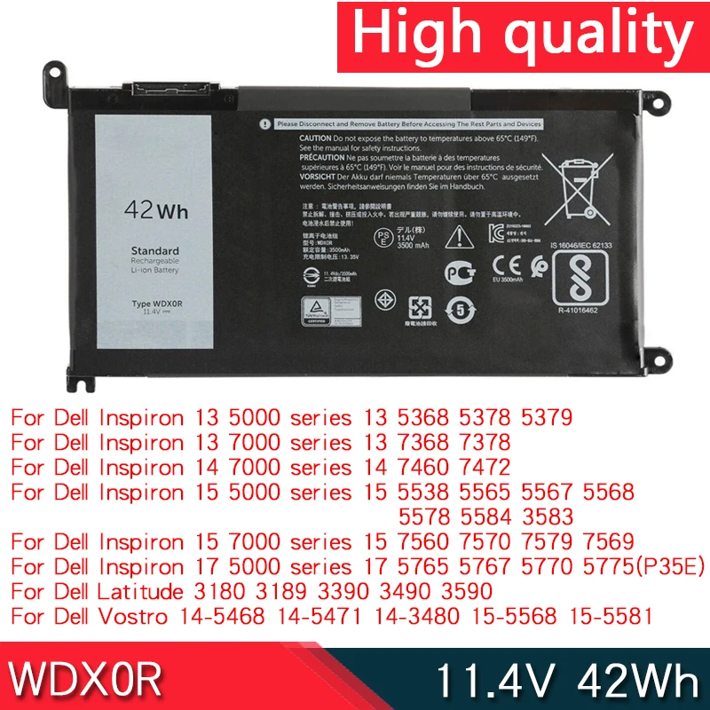 Новая батарея WDX0R WDXOR 11 4 V 42Wh для DELL Inspiron 13 5368 5378 5379 7368 Vostro 14 7378 5468 5471 3480 3490 3590 7460 7472